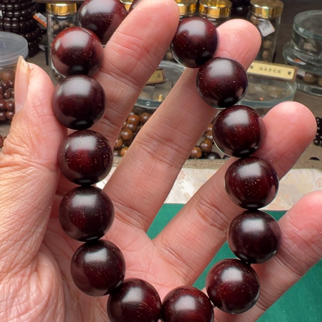 檀香紫檀（小叶紫檀）手串/手链1.5泥料带多金星氧化包浆款
