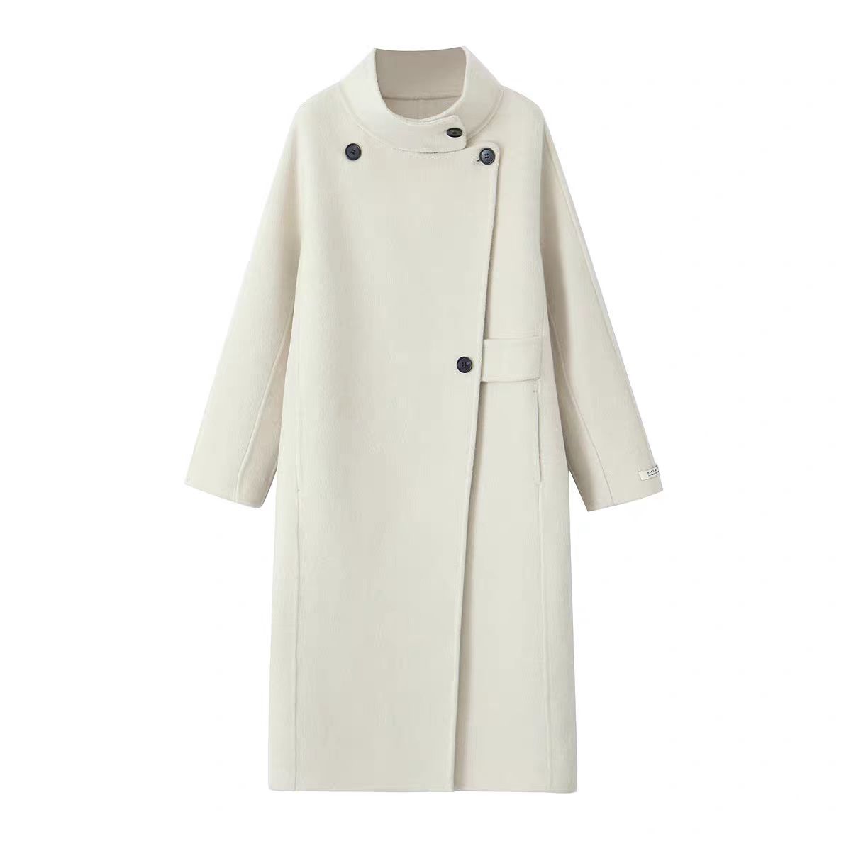 时尚呢大衣秋冬毛呢长款毛呢外套纯色大衣