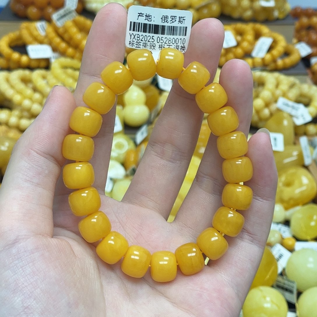 蜜蜡未镶嵌珠宝奇石老型珠手串满蜜鸡油黄10.8mm瑕
