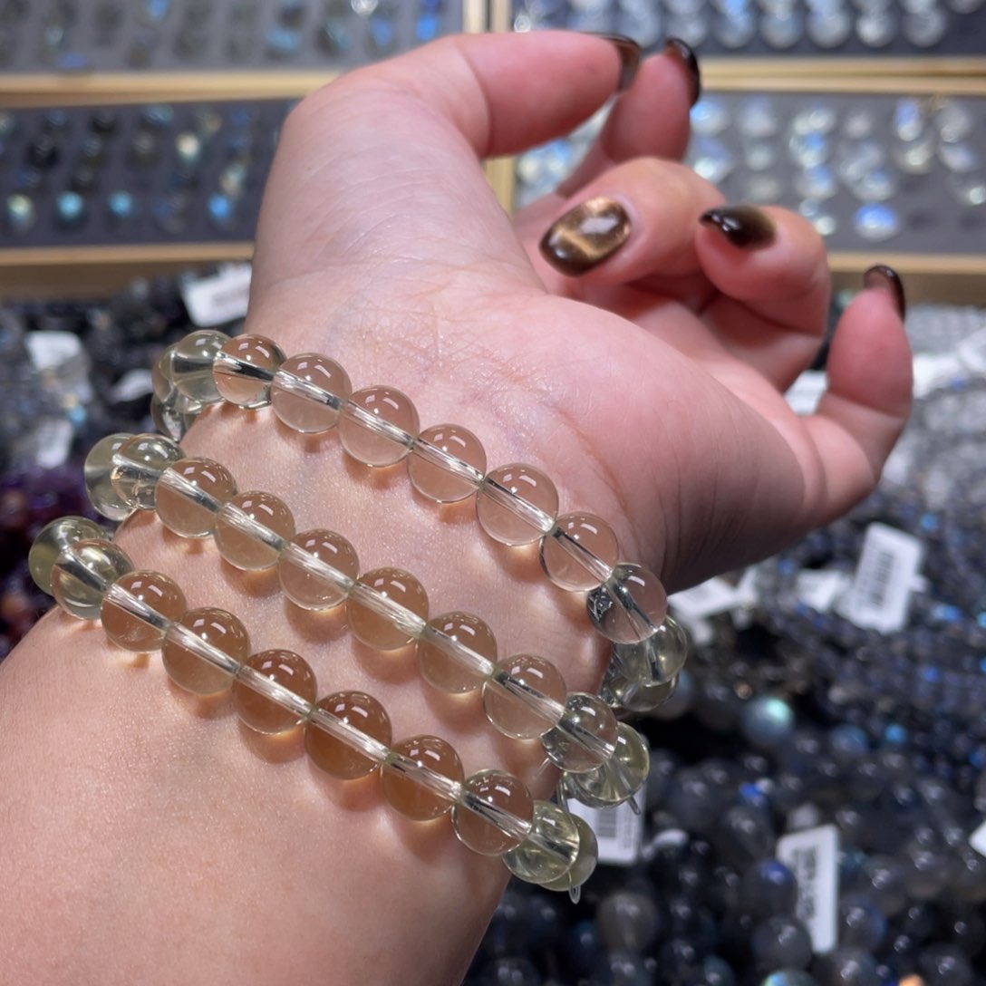 水晶手链未镶嵌冰透体柠檬黄手链8.5mm+