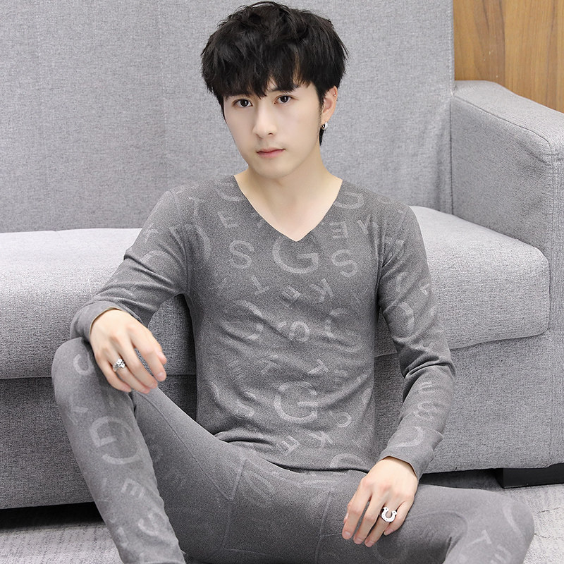 2025秋冬保暖内衣套装时尚压花无痕内衣双面德绒潮男