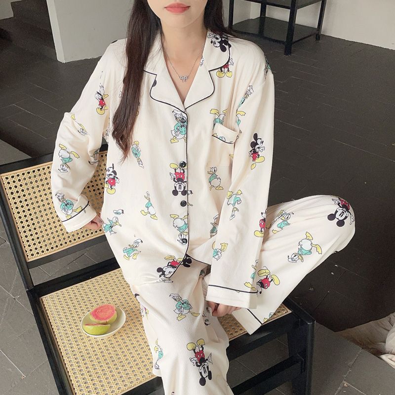 [螺纹德绒】秋冬季新款女米奇翻领长袖长裤宽松舒适亲肤家居服睡衣