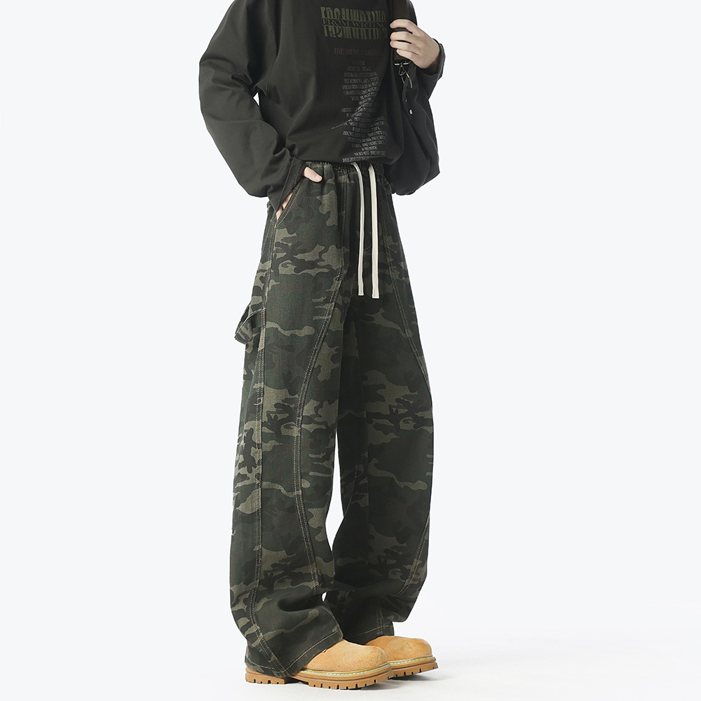 美式复古秋冬款男裤子百搭迷彩宽松直筒裤阔腿休闲裤显瘦工装长裤
