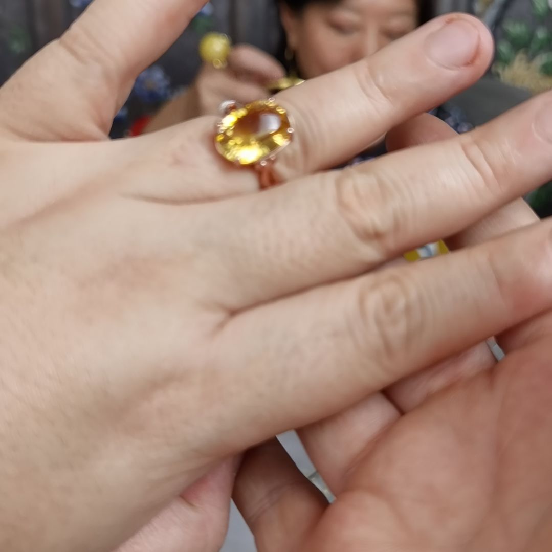 水晶戒指银S925镀金镶嵌