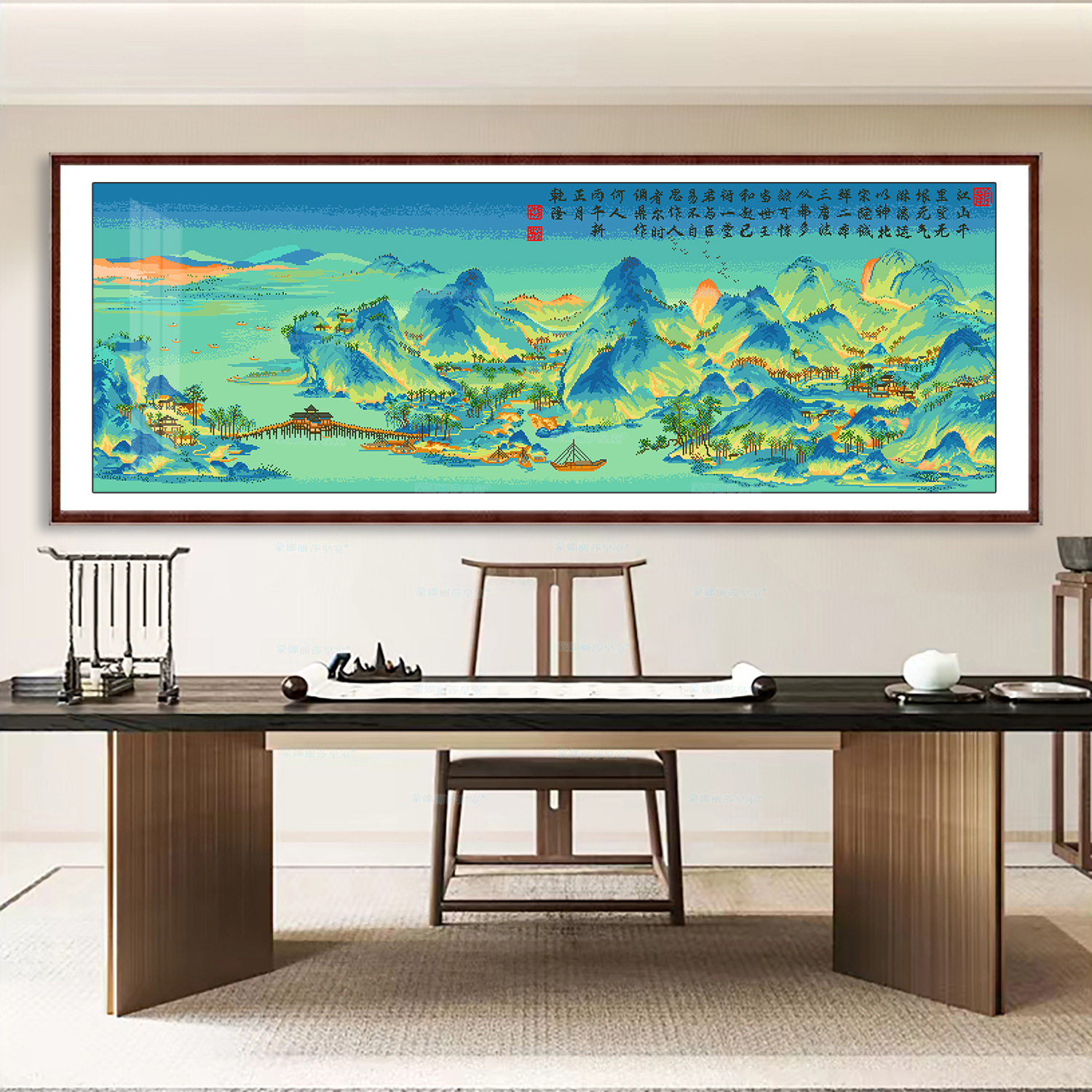 正品蒙娜丽莎皇室十字绣 千里江山升级版 新款客厅书房山水线绣