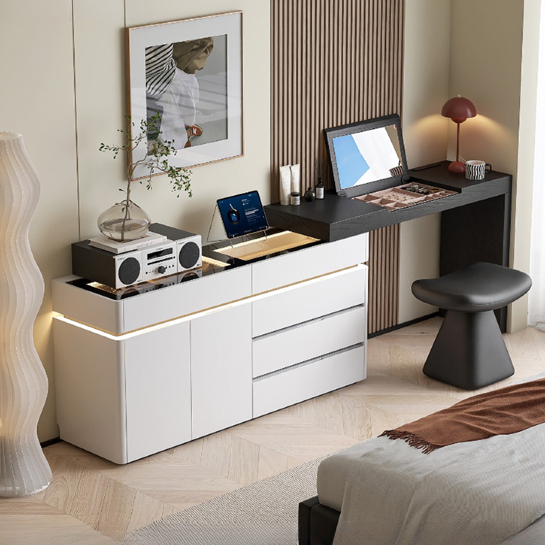 红苹果2025梳妆台斗柜一体卧室家用2025年新款收纳化妆桌实木高端