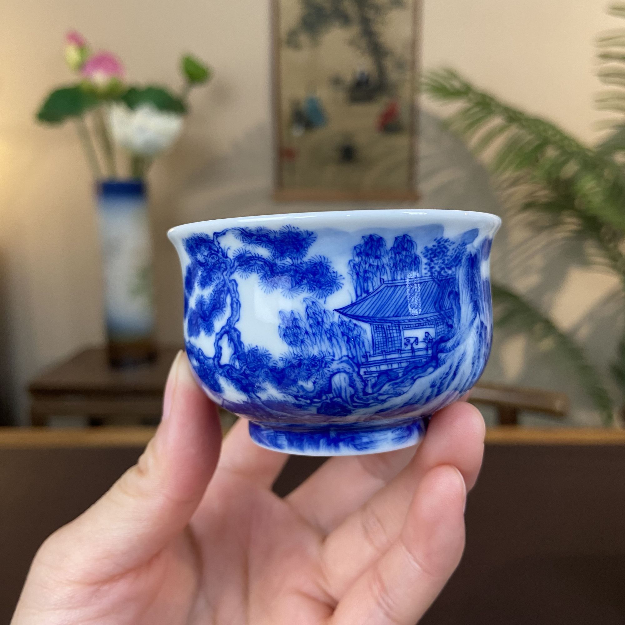 【九茗珍藏】 宋画山水小炉式 景德镇纯手工手绘茶器茶具