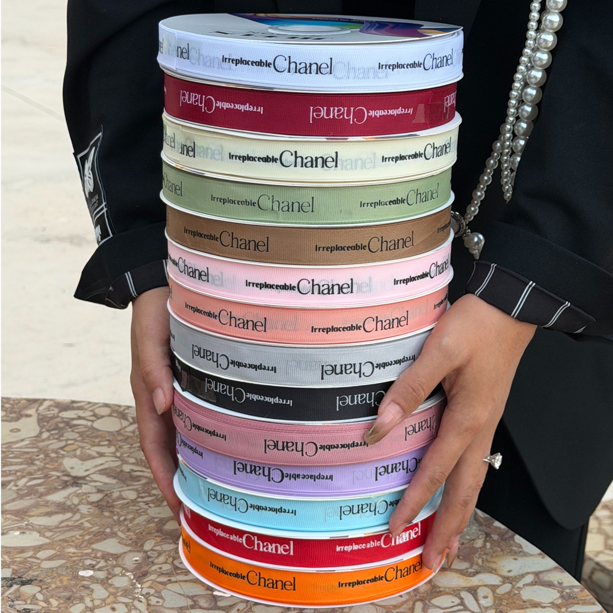 【1帮1】2cm马卡龙小香风丝带英文螺纹丝带鲜花花束丝带花艺资材