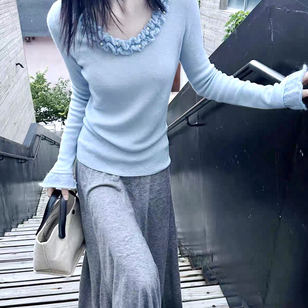 修身毛针织衫女装针织秋季打底衫慵懒风时尚春季拼接