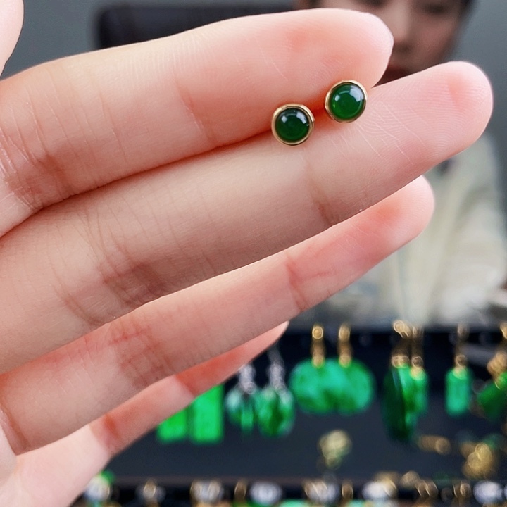 翡翠耳饰银S925镶嵌饰品