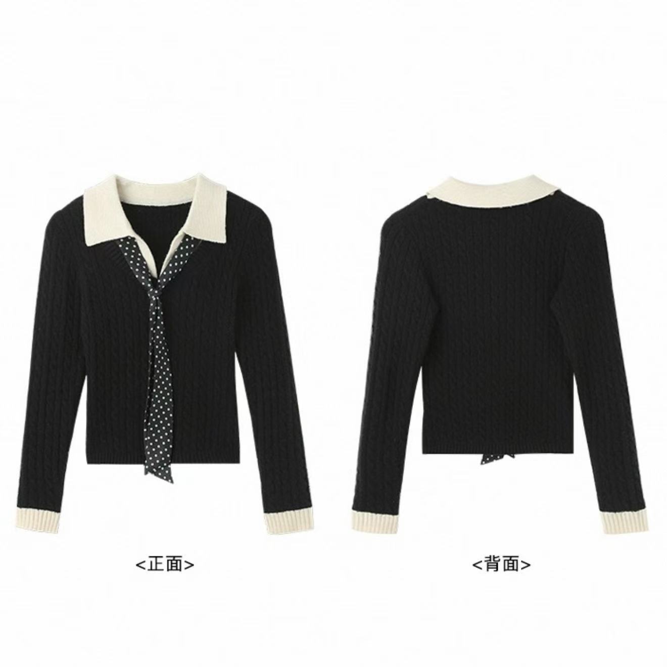 【阿凯自制】8565 韩系气质款针织上衣重工麻花毛衣+丝巾（衣长50）