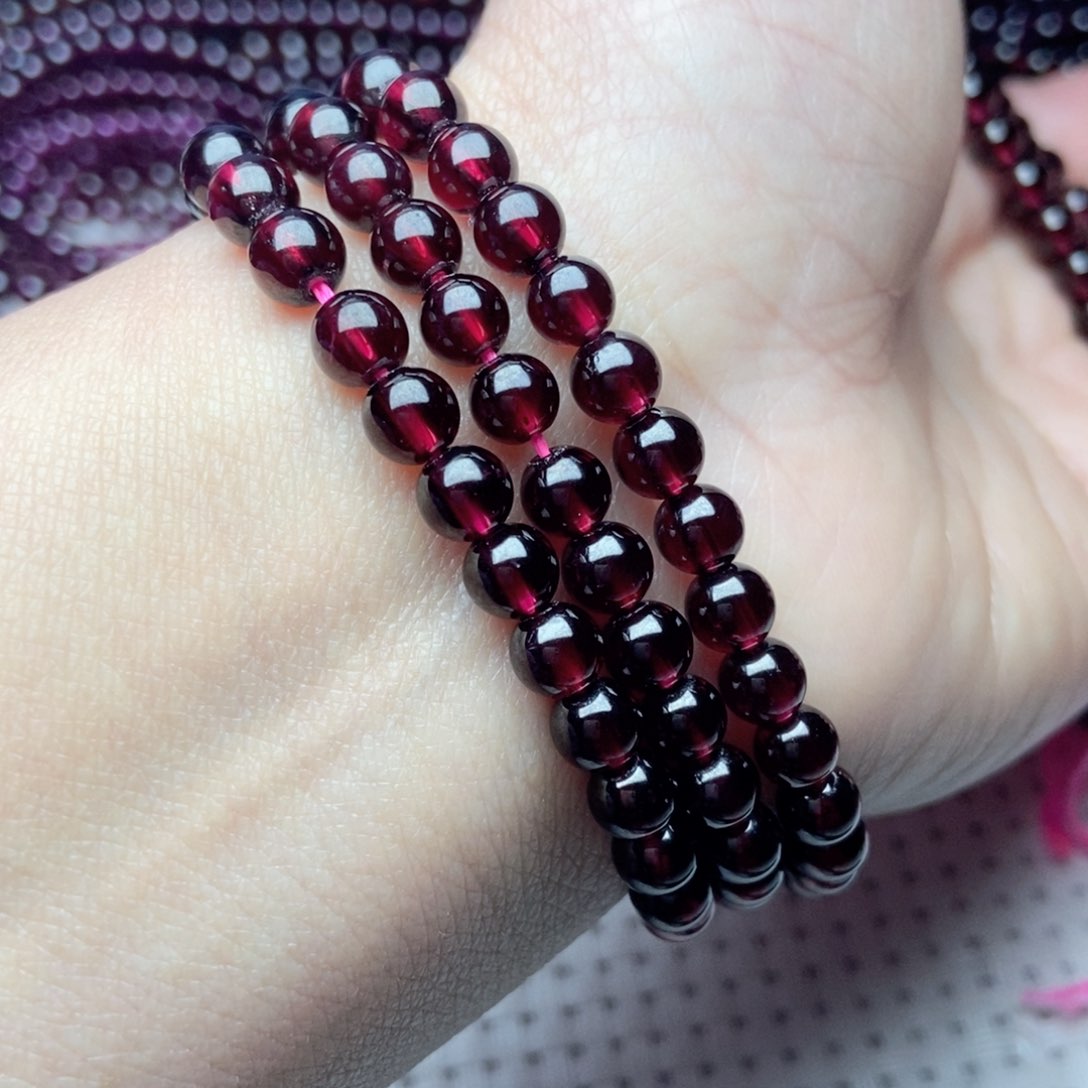 石榴石手链未镶嵌5.6酒红色