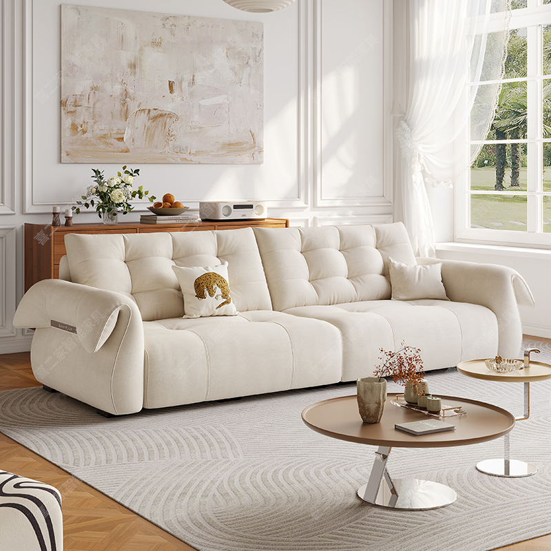 喜二家意式猫爪绒沙发意式零靠墙沙发智能家具极简北欧电动大沙发