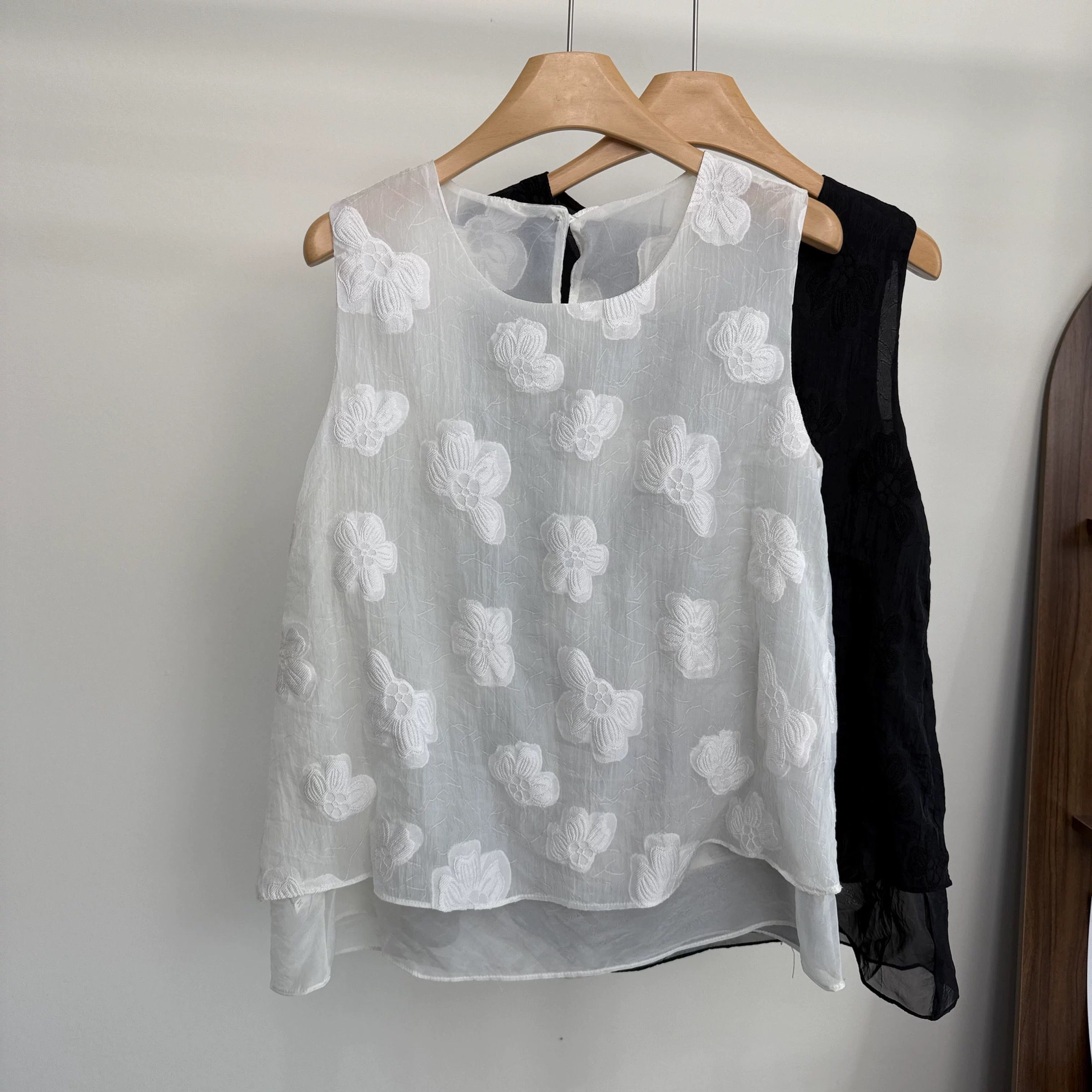 欧货网纱拼接百搭薄款圆领飞飞袖衬衫