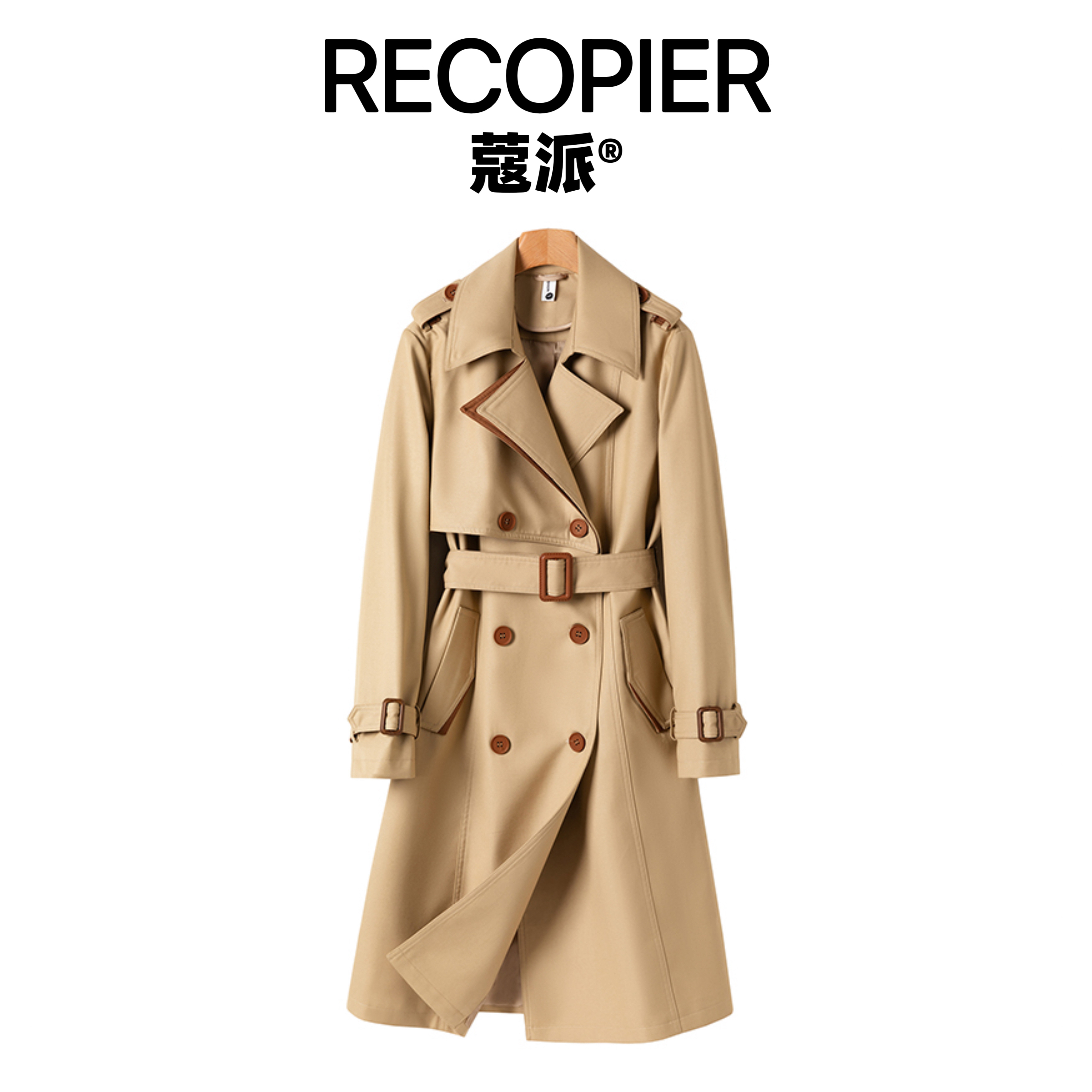 【邂逅优雅】时尚双排扣长款风衣修身女外套收腰百搭英伦风8818