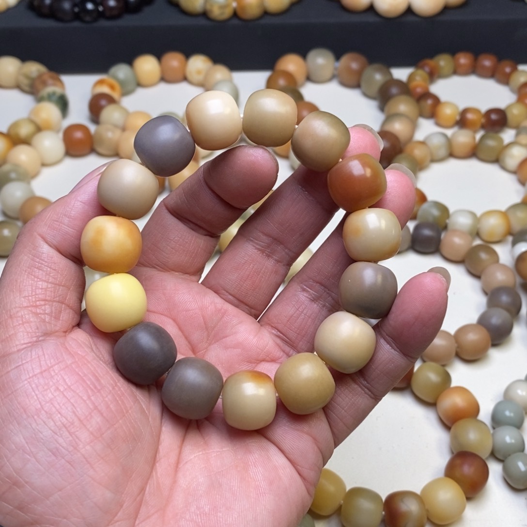 菩提根/象牙果手串卡16mm手工干磨紫灰多宝色