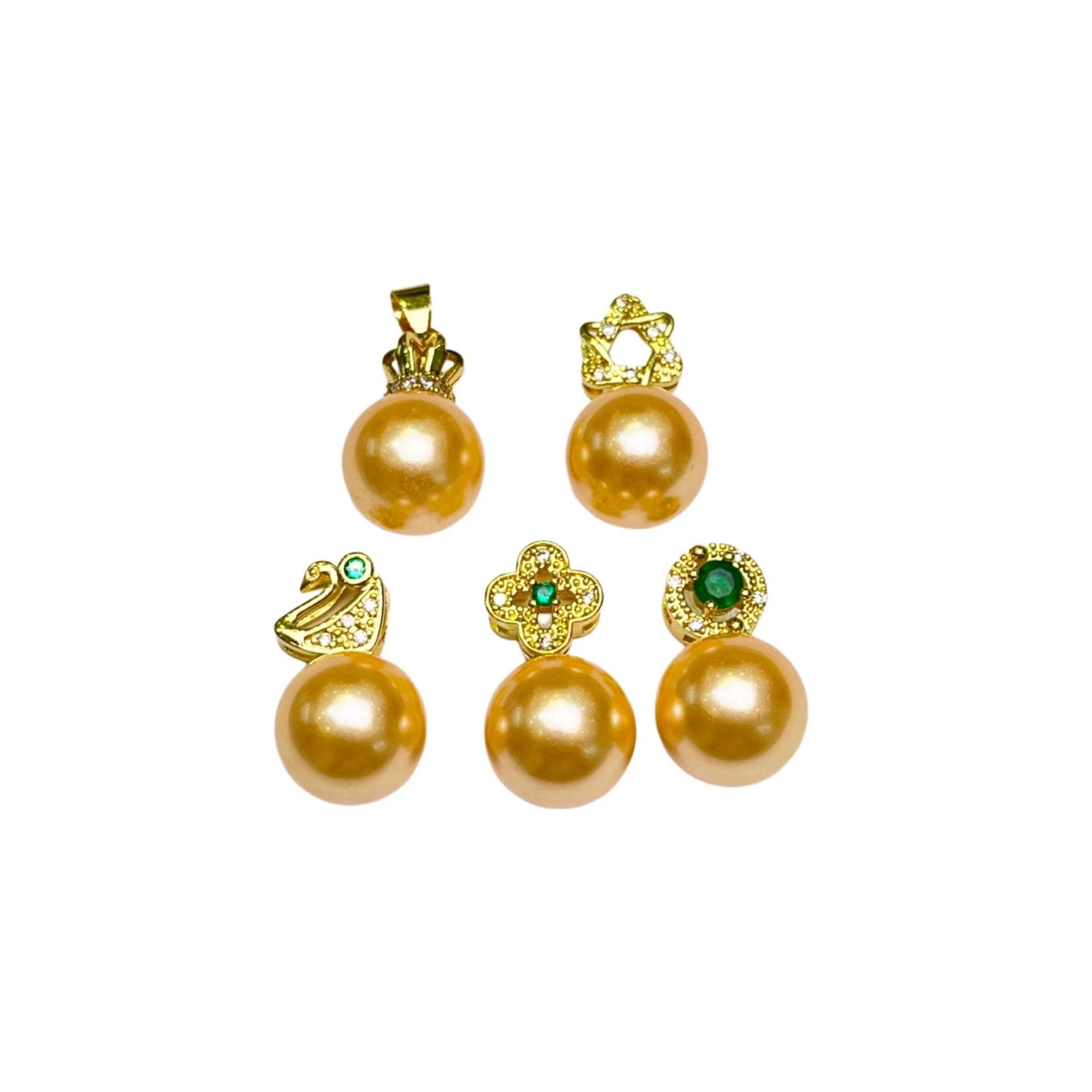 【符老板】y2046-轻奢设计款香槟金圆珠皇冠吊坠-多样性只发一件