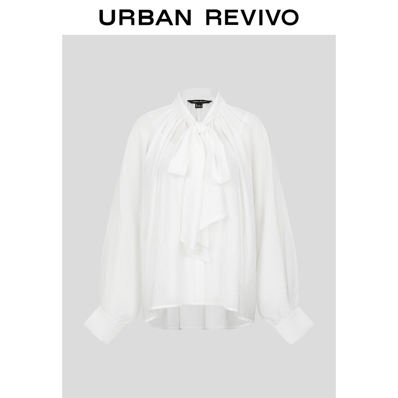 UR2026春季新款女装魅力简约优雅褶皱绑带开襟衬衫UWG260010