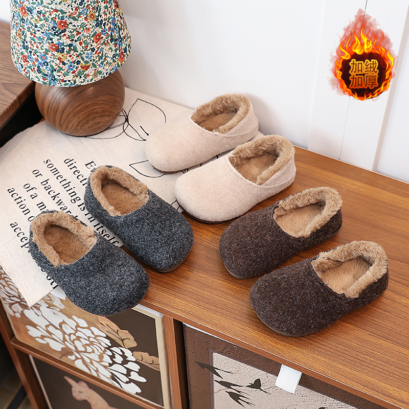 2025懒人保暖棉鞋加绒女童勃肯鞋单鞋豆豆秋冬新款儿童一脚蹬软底