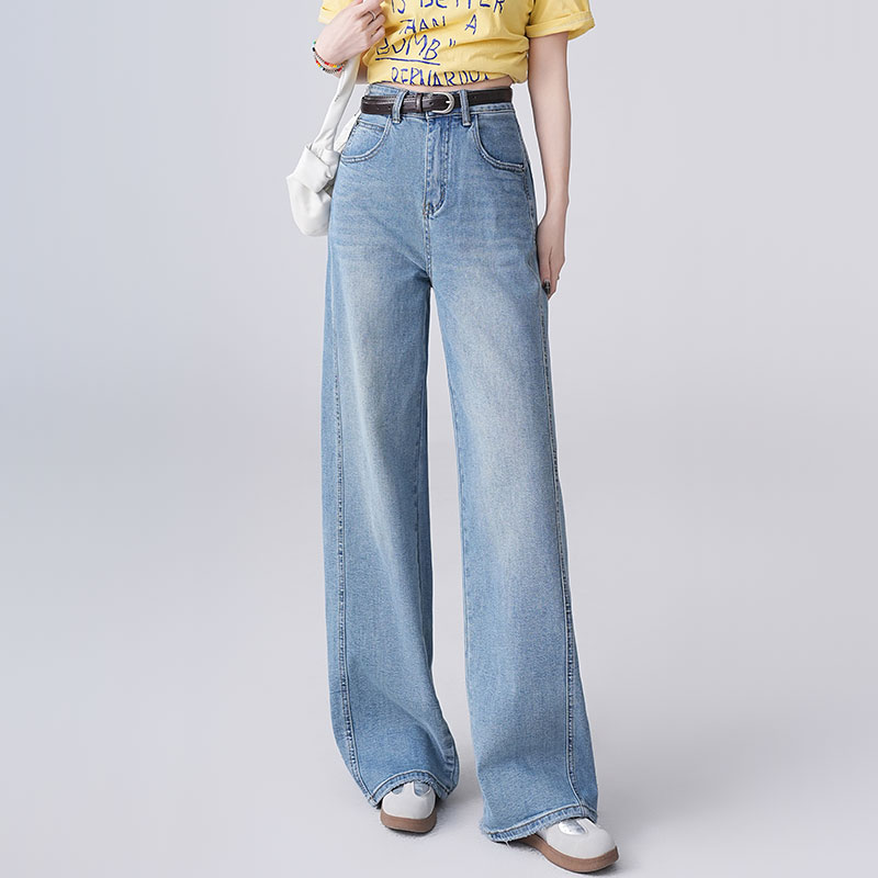 正品高端牛仔裤女夏季新款时尚垂感拖地裤休闲薄款窄版阔腿裤爆款