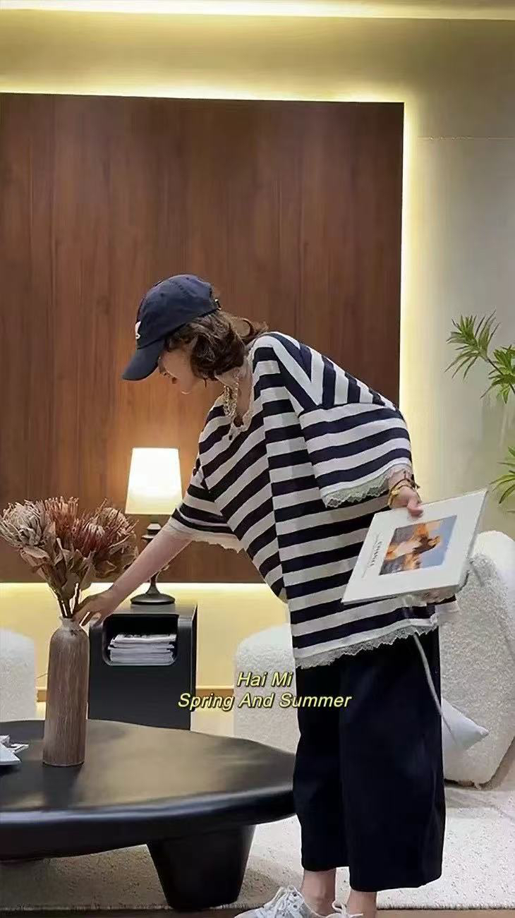 3561 大码韩版条纹设计款短袖