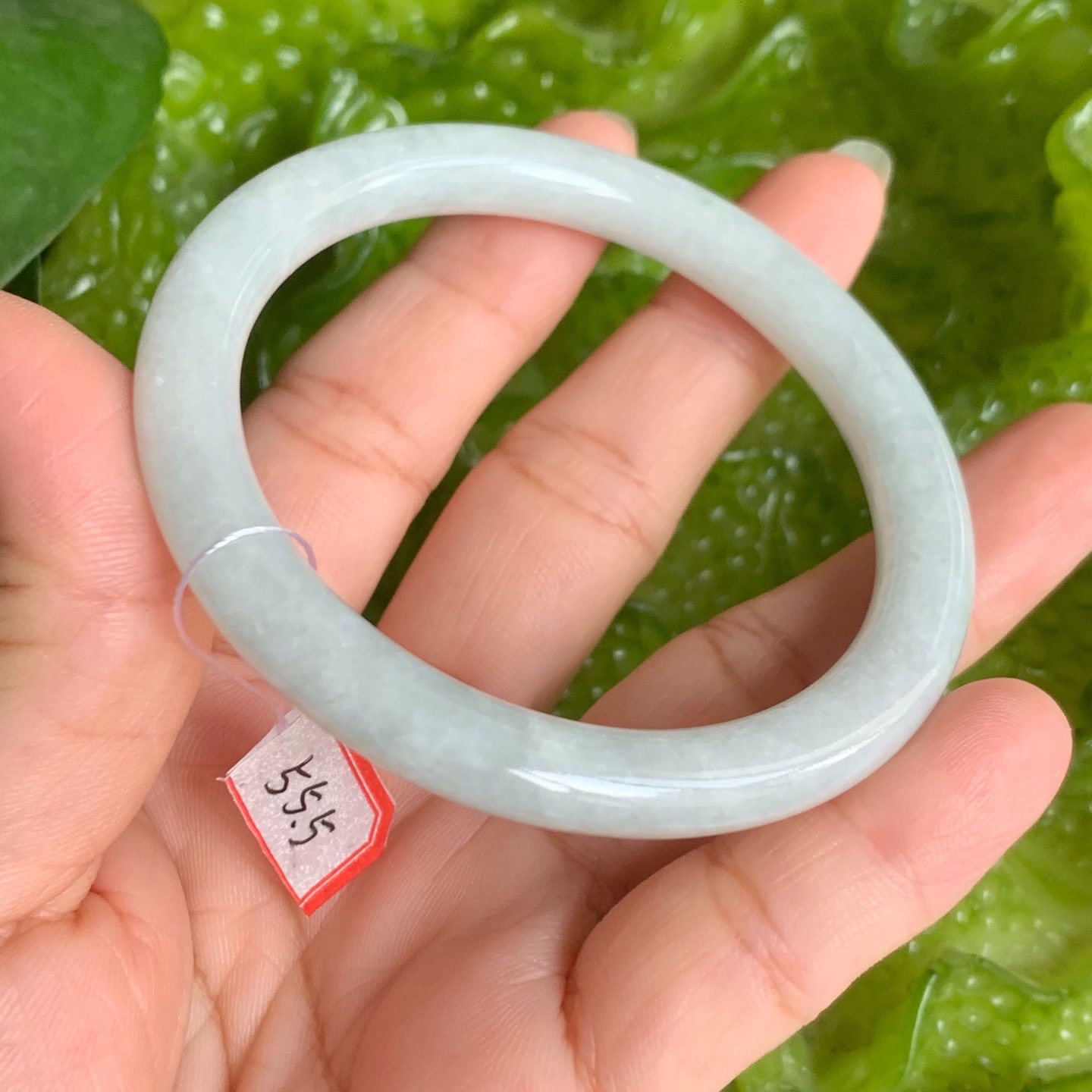 翡翠手镯55.5圈口天然缅甸翡翠A货玉手镯圆条翡翠手镯正品玉手镯