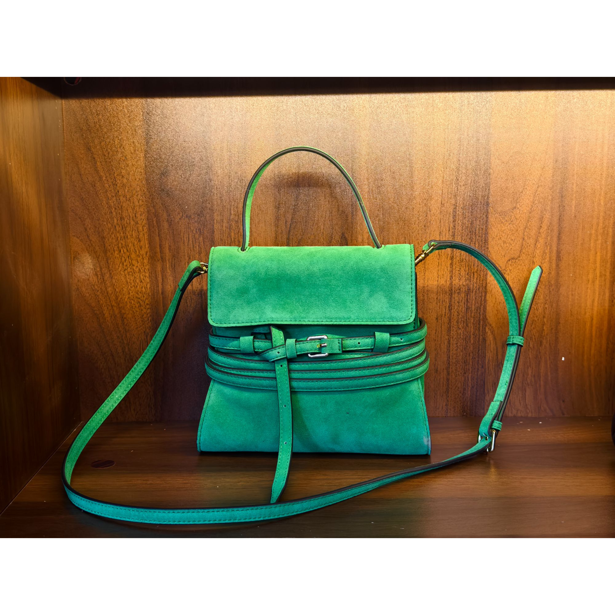 薇薇手工真皮包11003-21-绿色-长21x高18-麂皮缠绕诺A176