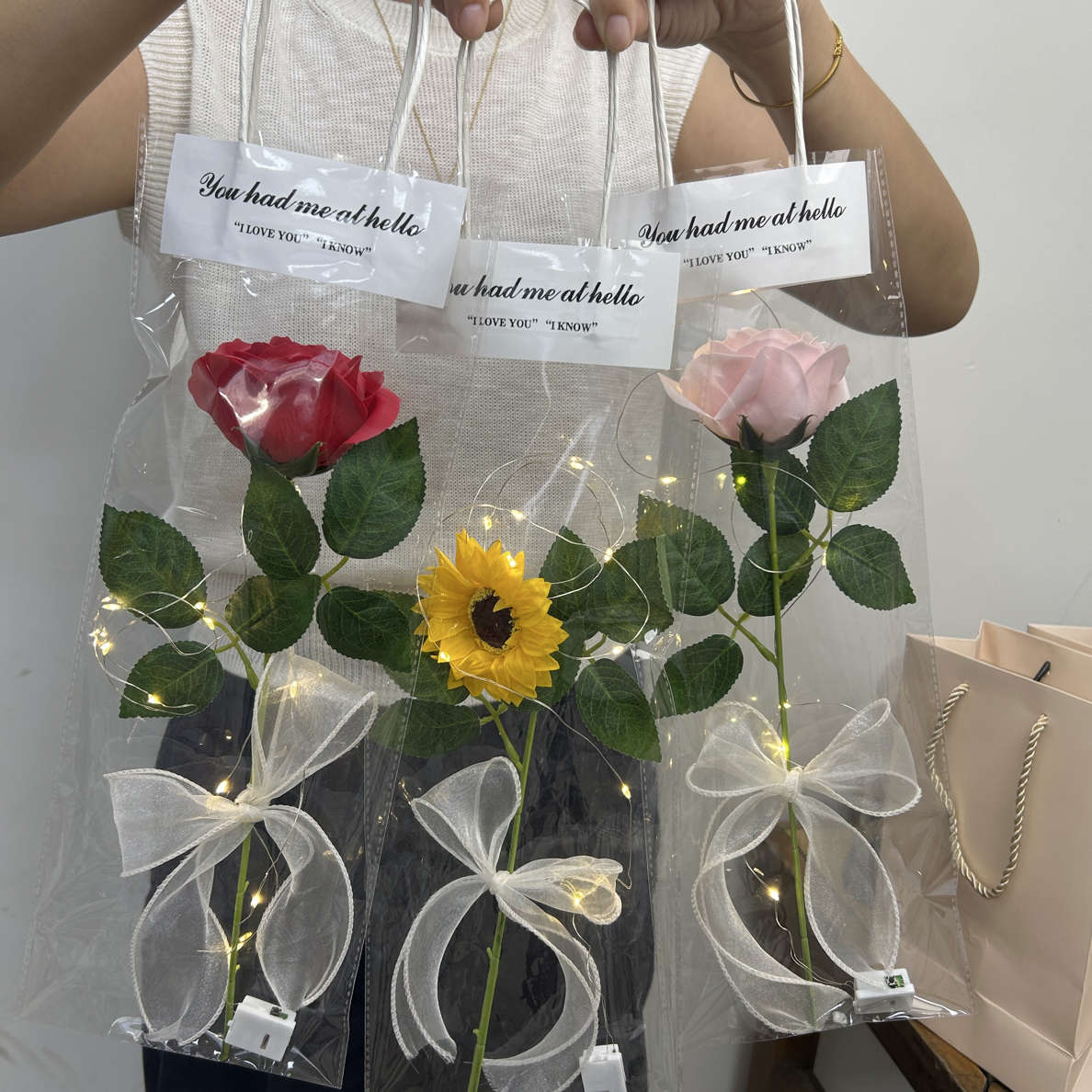 透明手提鲜花袋教师节礼品袋花束包装袋