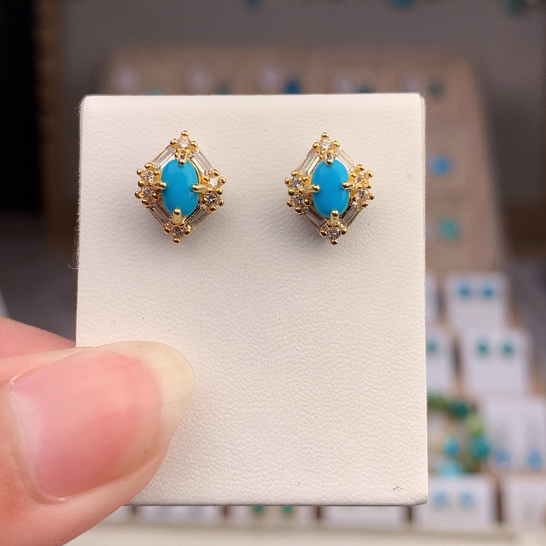 银S925镶嵌绿松石耳饰