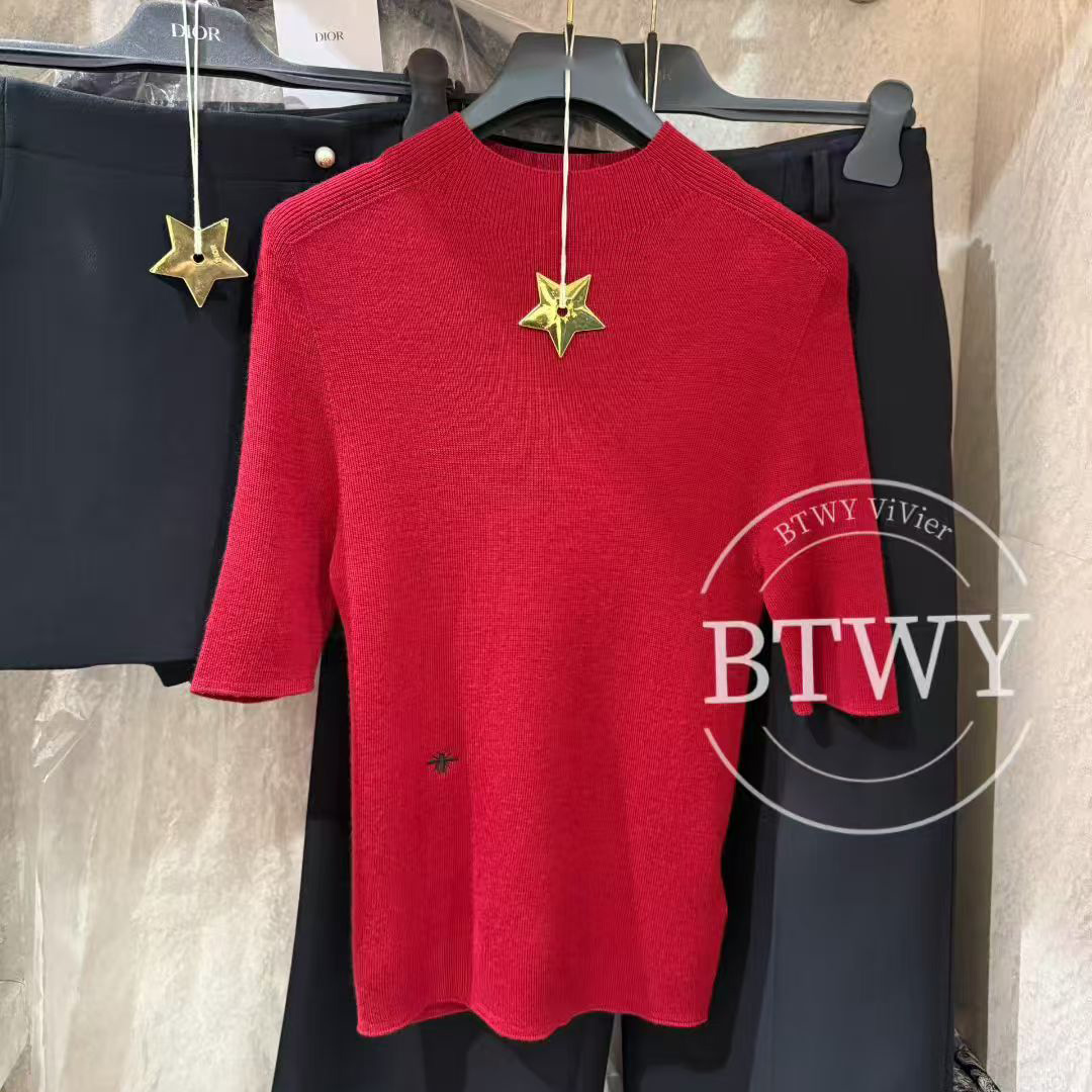 M1299气质百搭纯色短袖小蜜蜂中领针织衫衣长56 款号VE6105