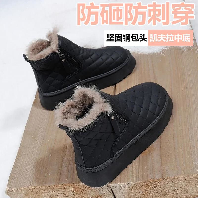 冬季时尚休闲女鞋百搭防水软底厚底加绒保暖短靴棉鞋