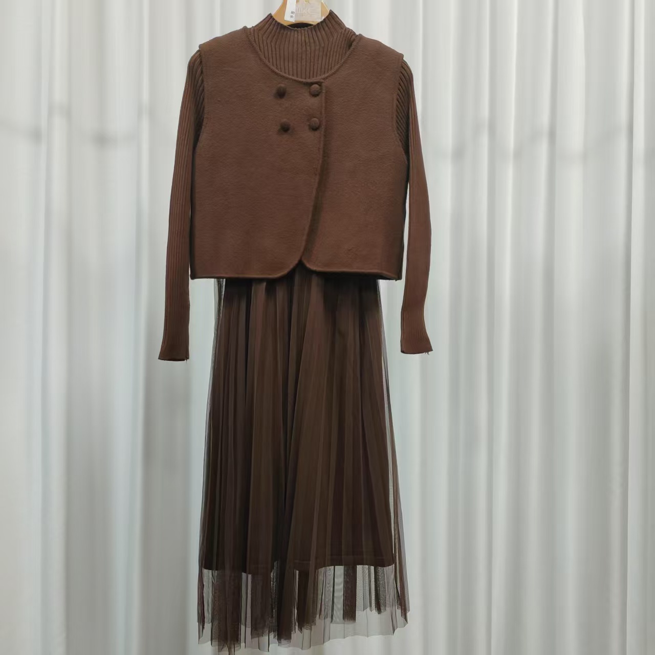 【诗M】E309-5  女装时尚春秋针织套装连衣裙咖啡色2587993