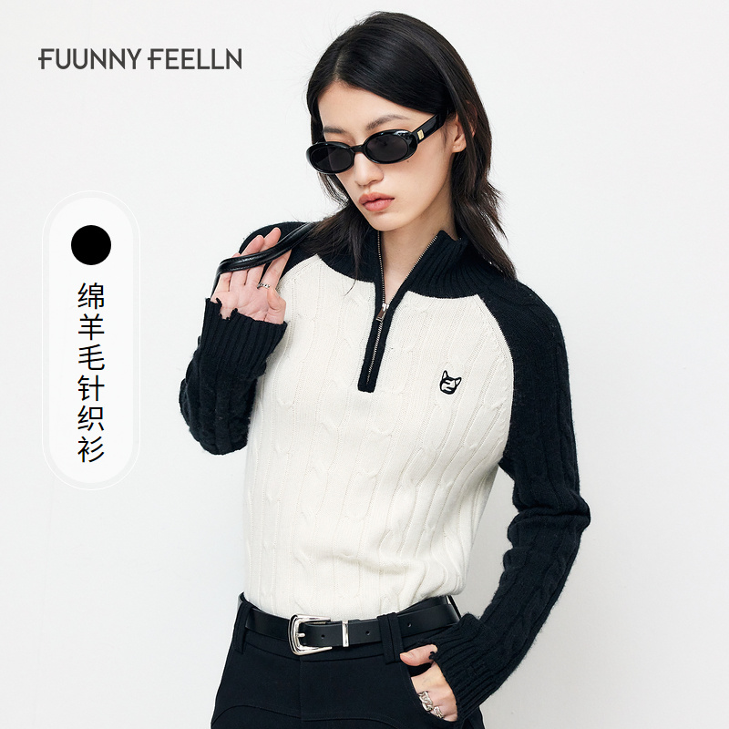 FF仿佛冬季新款撞色绵羊毛针织衫女时尚修身气质FZ01608