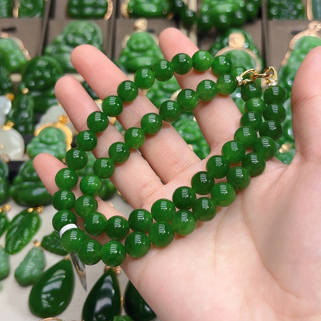 和田玉（碧玉）项链未镶嵌10m阳绿项链