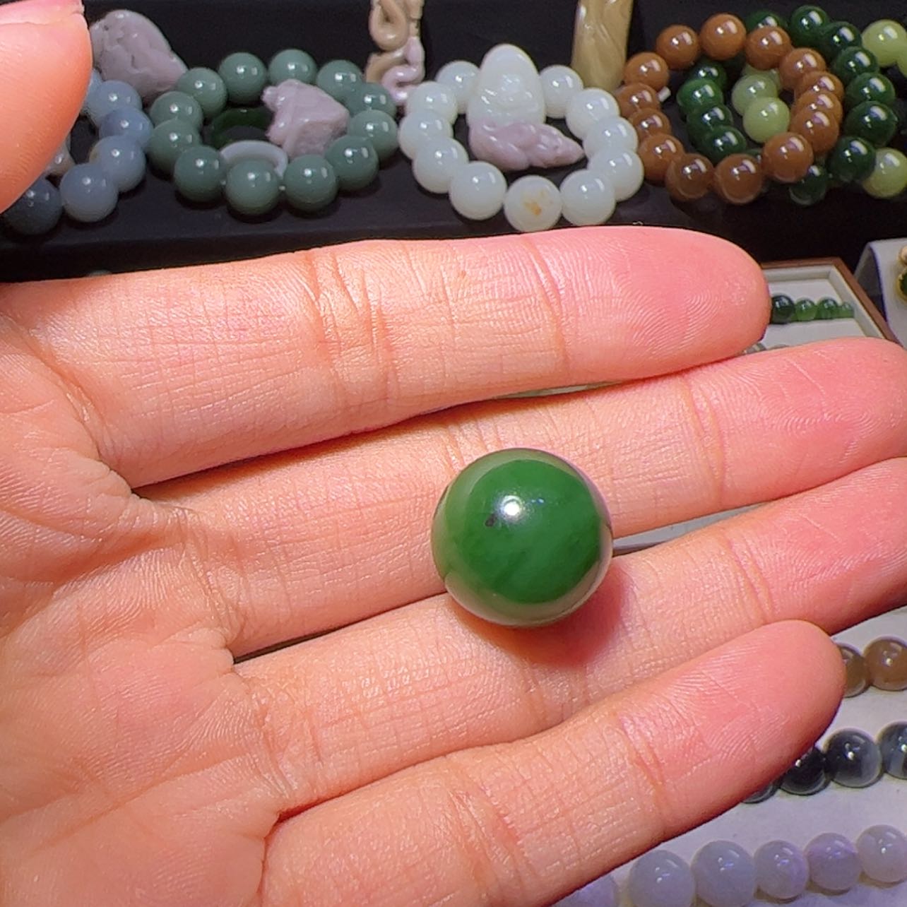 【闪购商品】和田玉单珠未镶嵌碧玉15mm