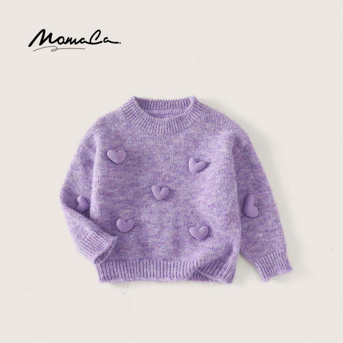 MOMOCO冬季女童甜美公主风洋气紫色套头爱心毛衣77830230031