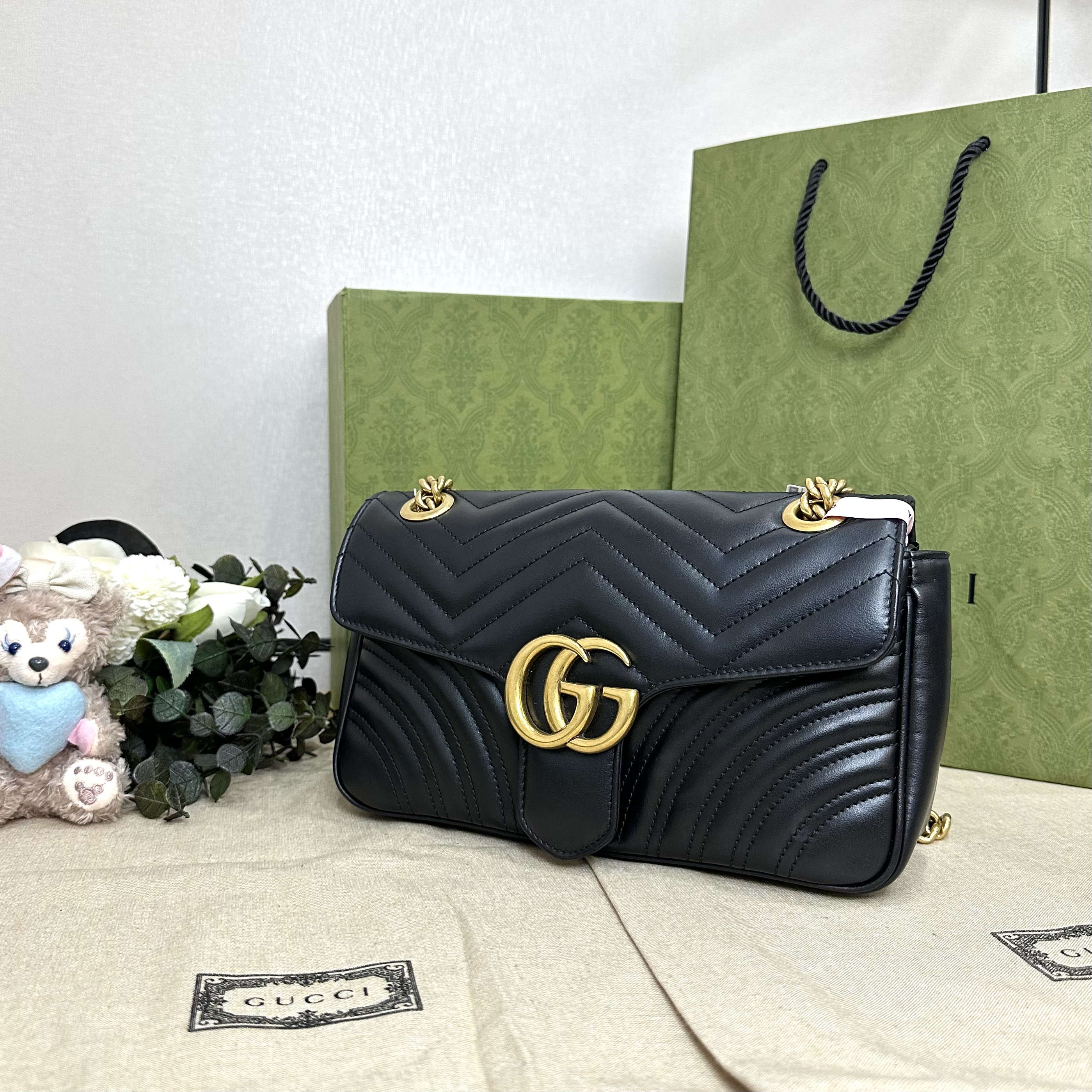 未使用 GUCCI/古驰 壹所奢品/黑金马蒙26斜跨包/闲置新