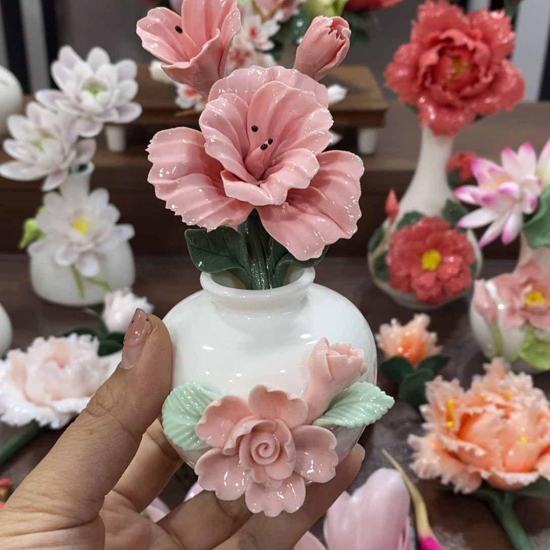 瓷片陶瓷手工花摆件