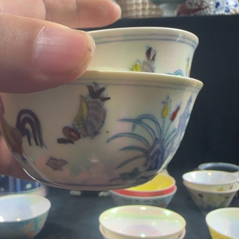 摆件陶珍珠釉鸡缸杯vjjc