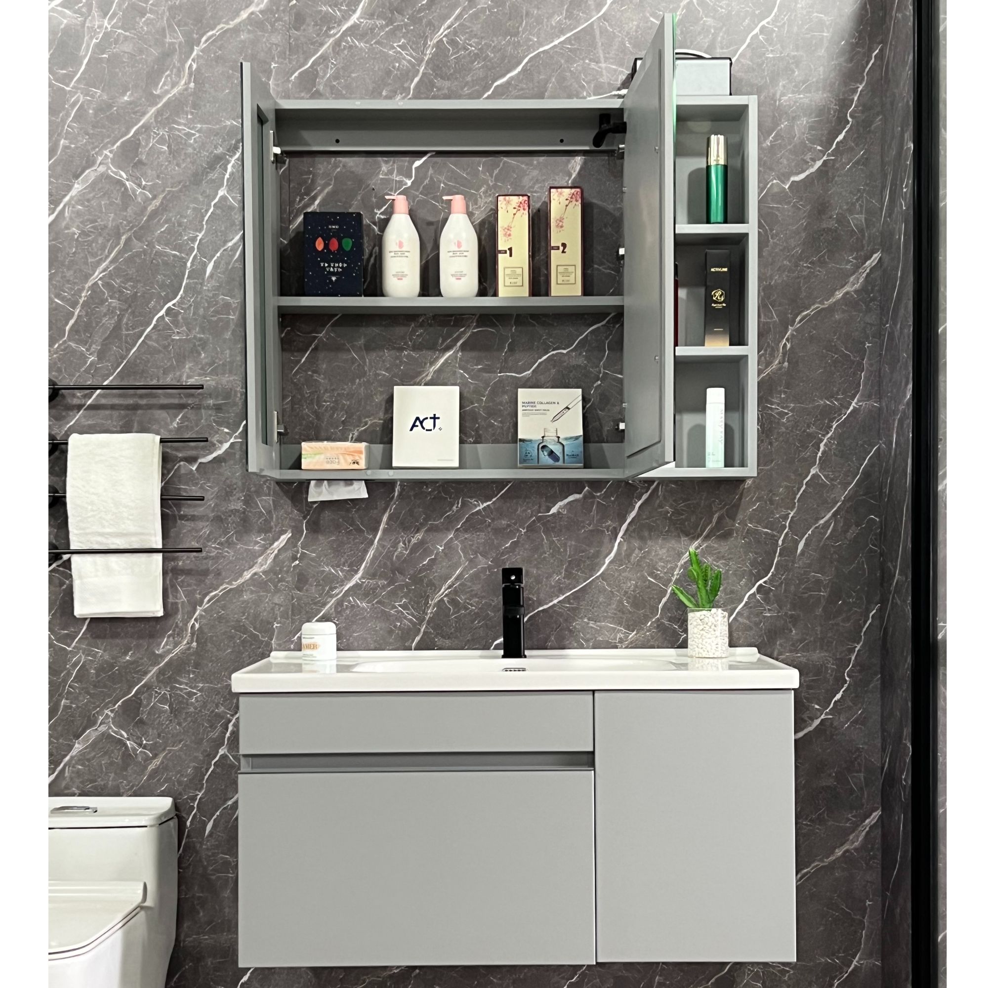 轻奢风橡木烤漆大收纳抽屉式陶瓷一体盆浴室柜组合家用洗漱台