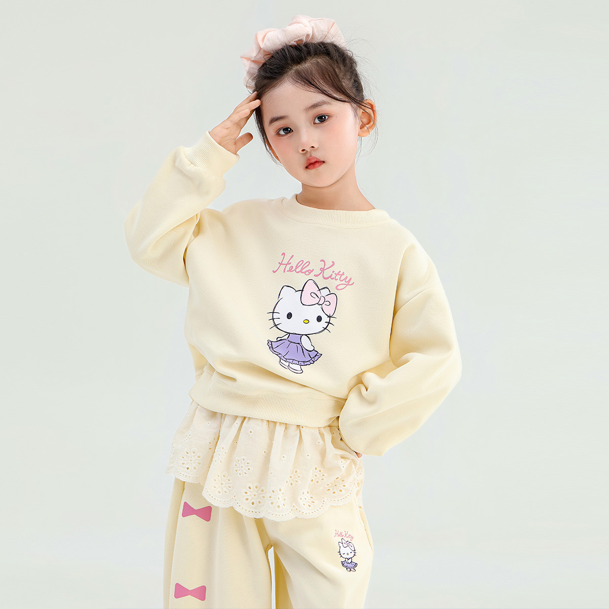 女童秋季套装2025新款中大童装洋气休闲甜美花边两件套