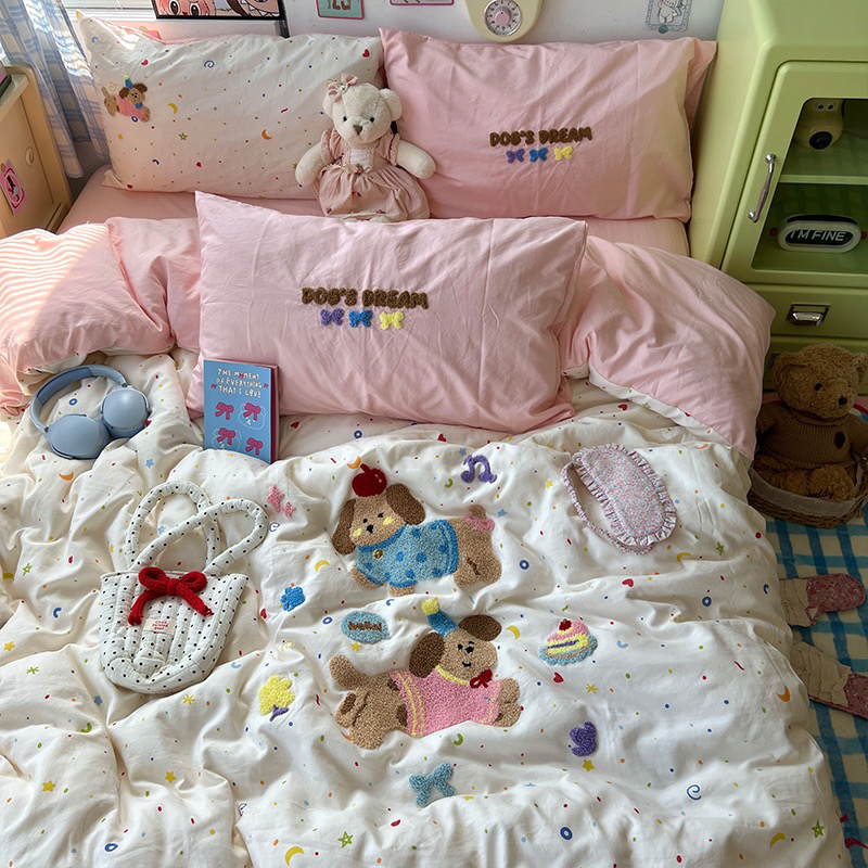 比卡丘家居2025床上新款萌到心窝窝的毛巾绣四件套床上四件套