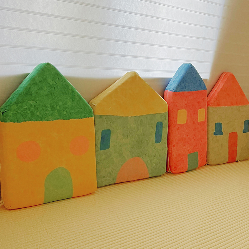 进口北欧ins风小房子宝宝绒床围一组4片