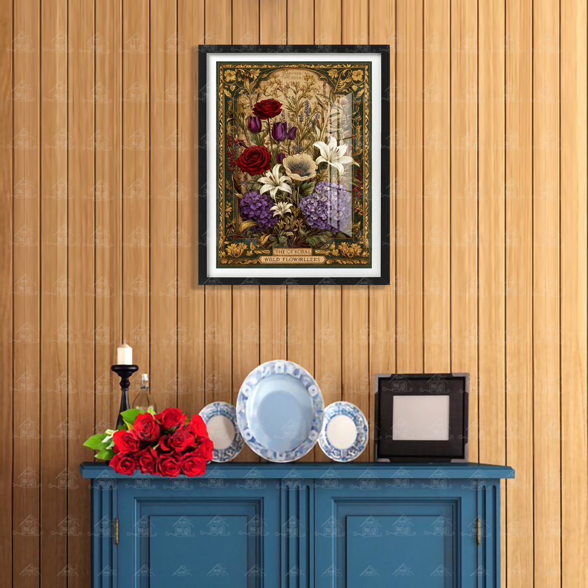 爱阁十字绣复古野花简约客厅唯美花卉客厅玄关装饰画棉线手工绣