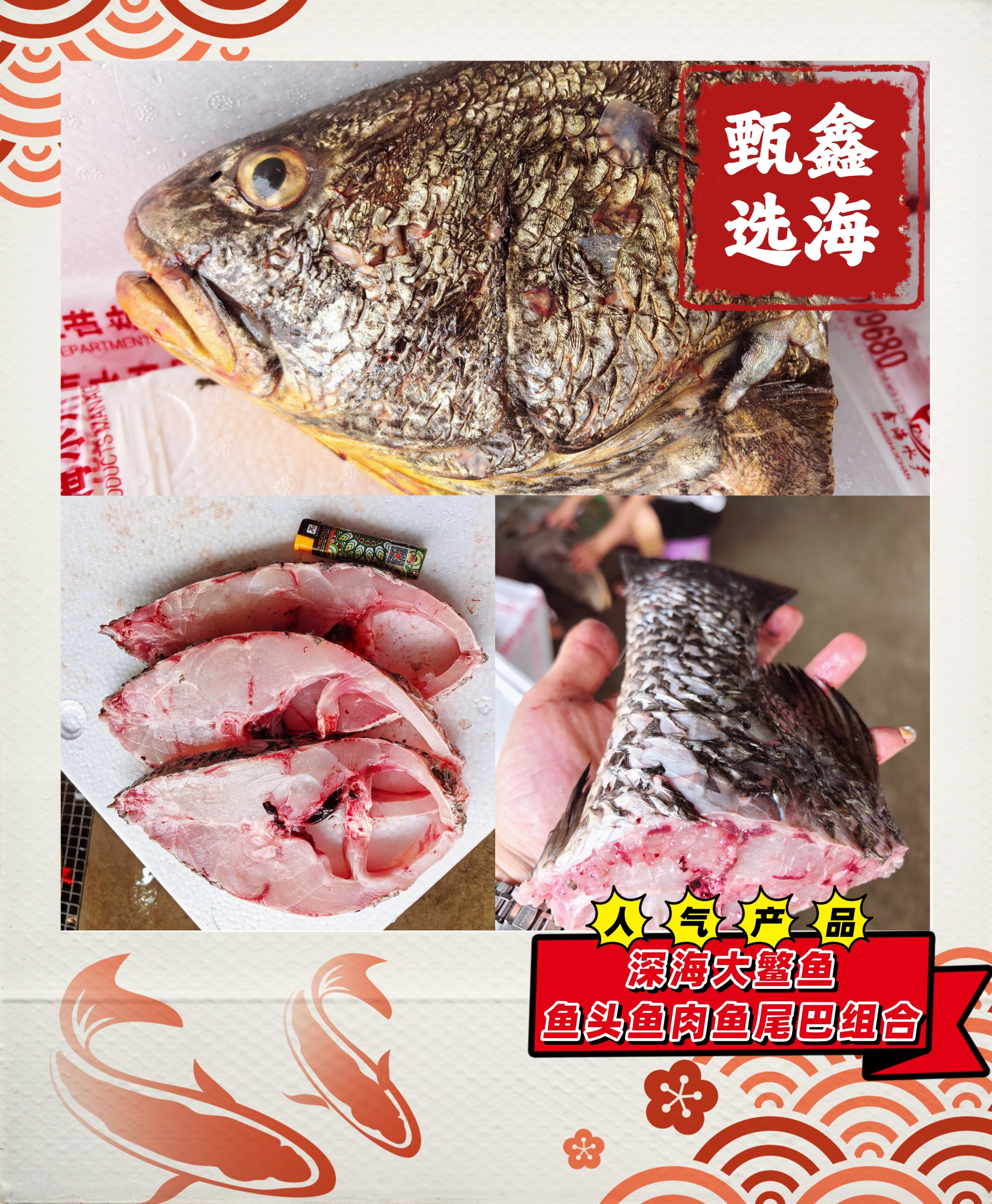 深海赤嘴鳘鱼 新鲜鱼头+鱼肉+鱼尾巴  各1斤共3斤