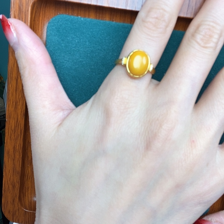 蜜蜡戒指银S925镶嵌戒指