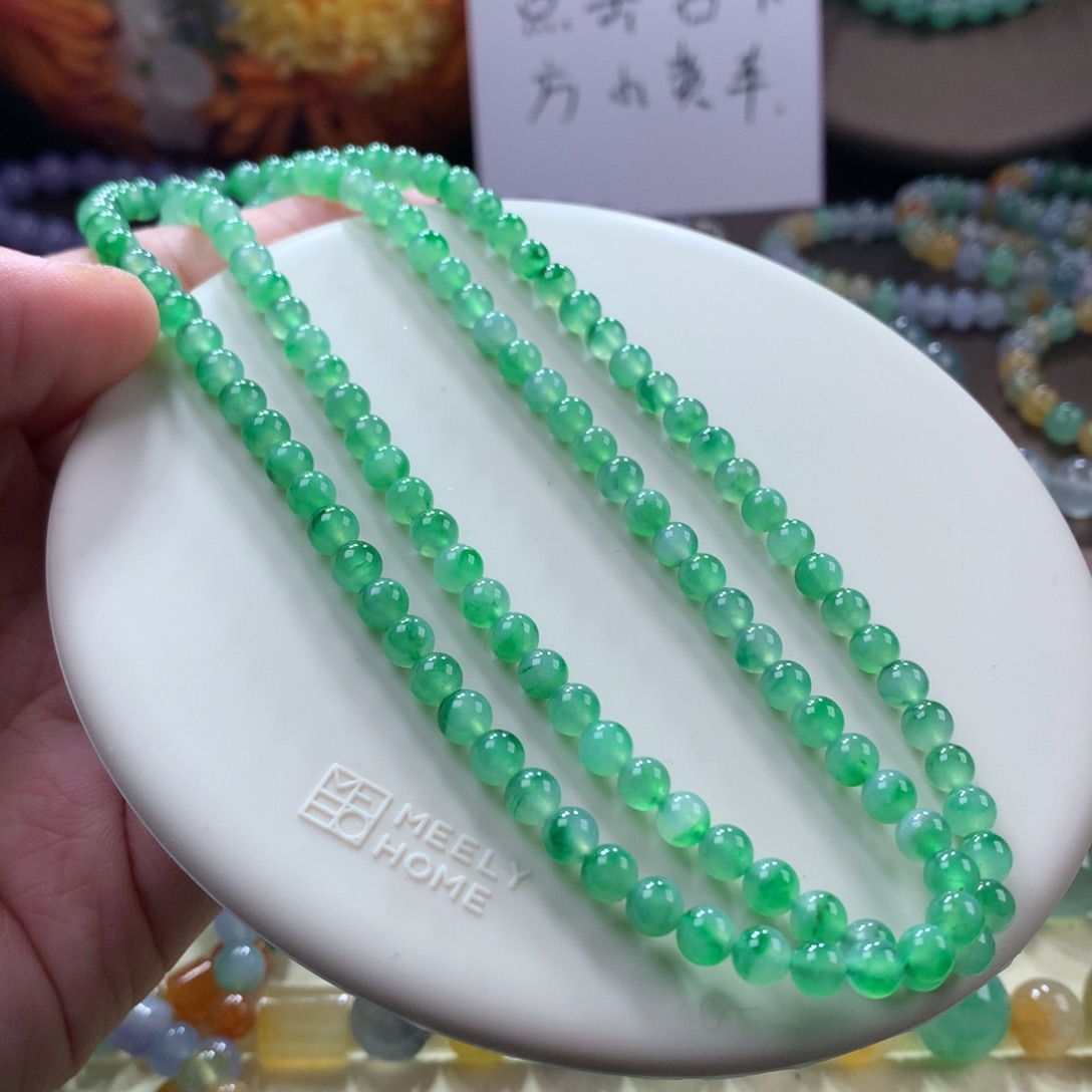 翡翠手链未镶嵌冰绿飘色花项链