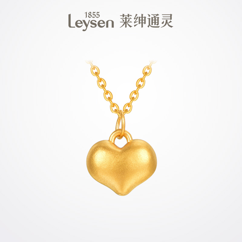 莱绅通灵古法5D黄金爱心吊坠闪耀的心足金吊坠女传世金