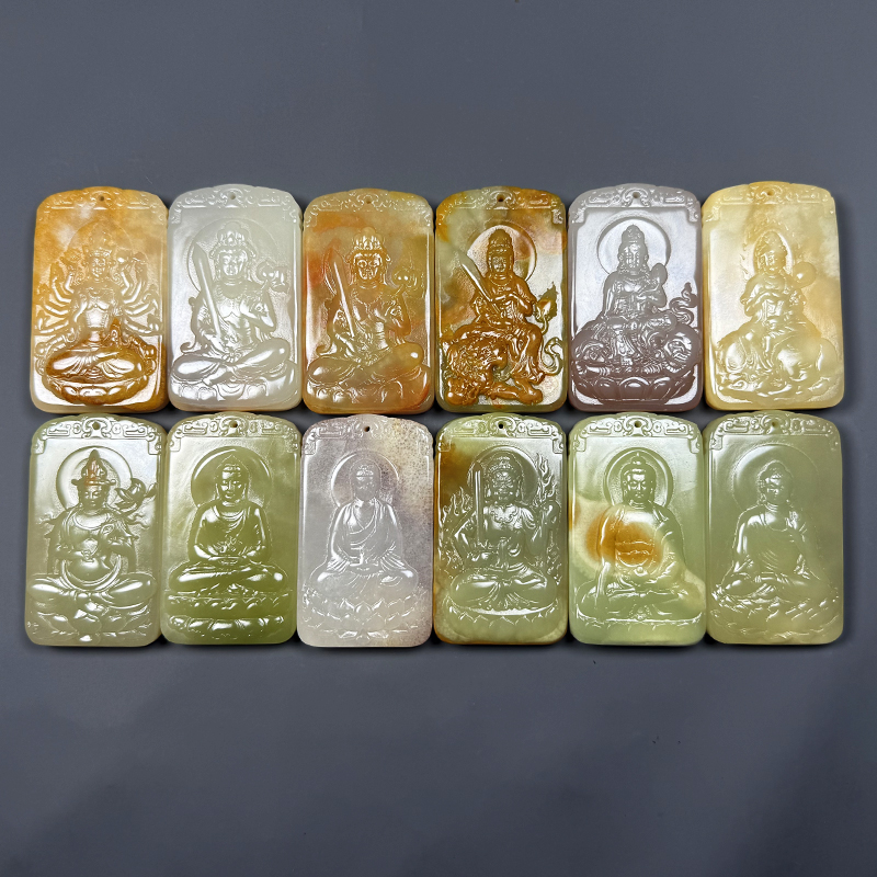 十二生肖戈壁昆仑山方解石玉牌子链子绳子多样性发货拍一发一