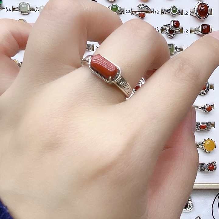 玛瑙/玉髓戒指银S925镶嵌925银